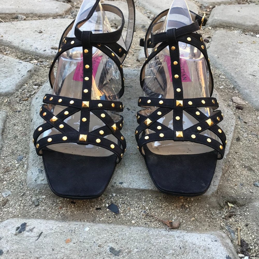 Christian Lacroix Black Sandals with Gold Studs